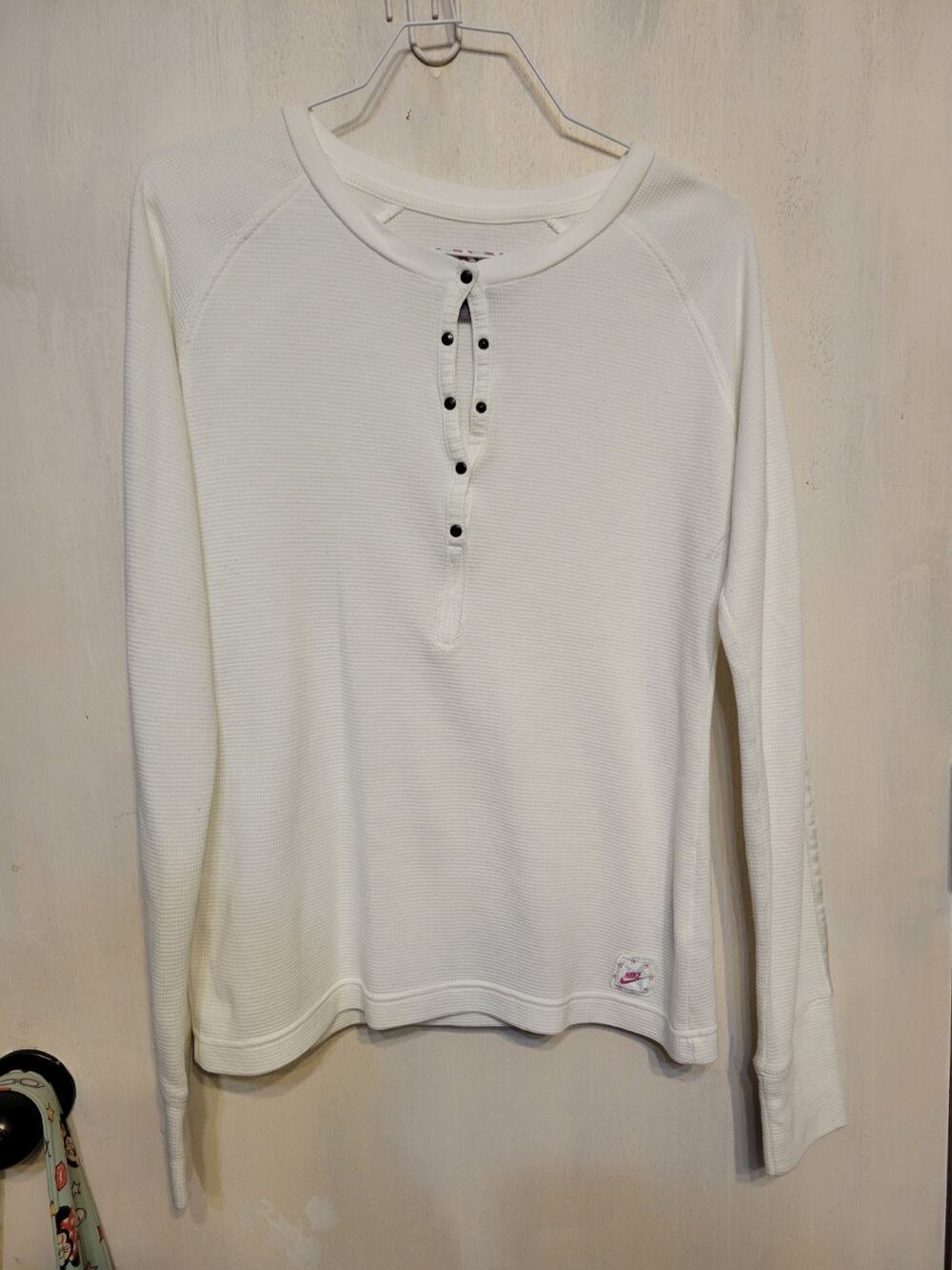 White Waffle Henley Nike L 12 14 Girls Top